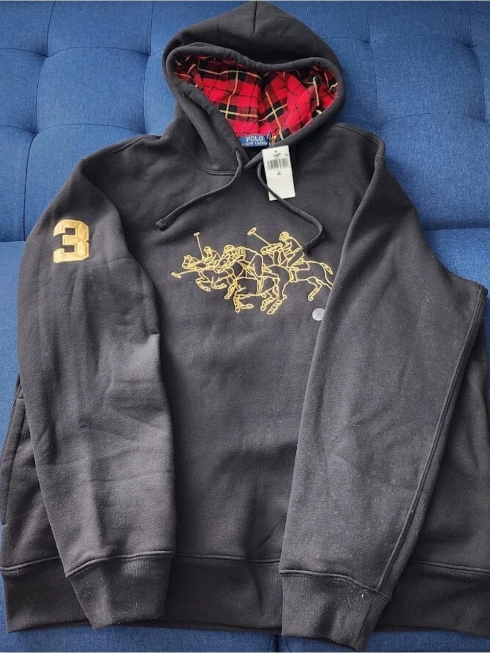 Polo by Ralph Lauren Black Hoodie with Gold Polo Players Graphic